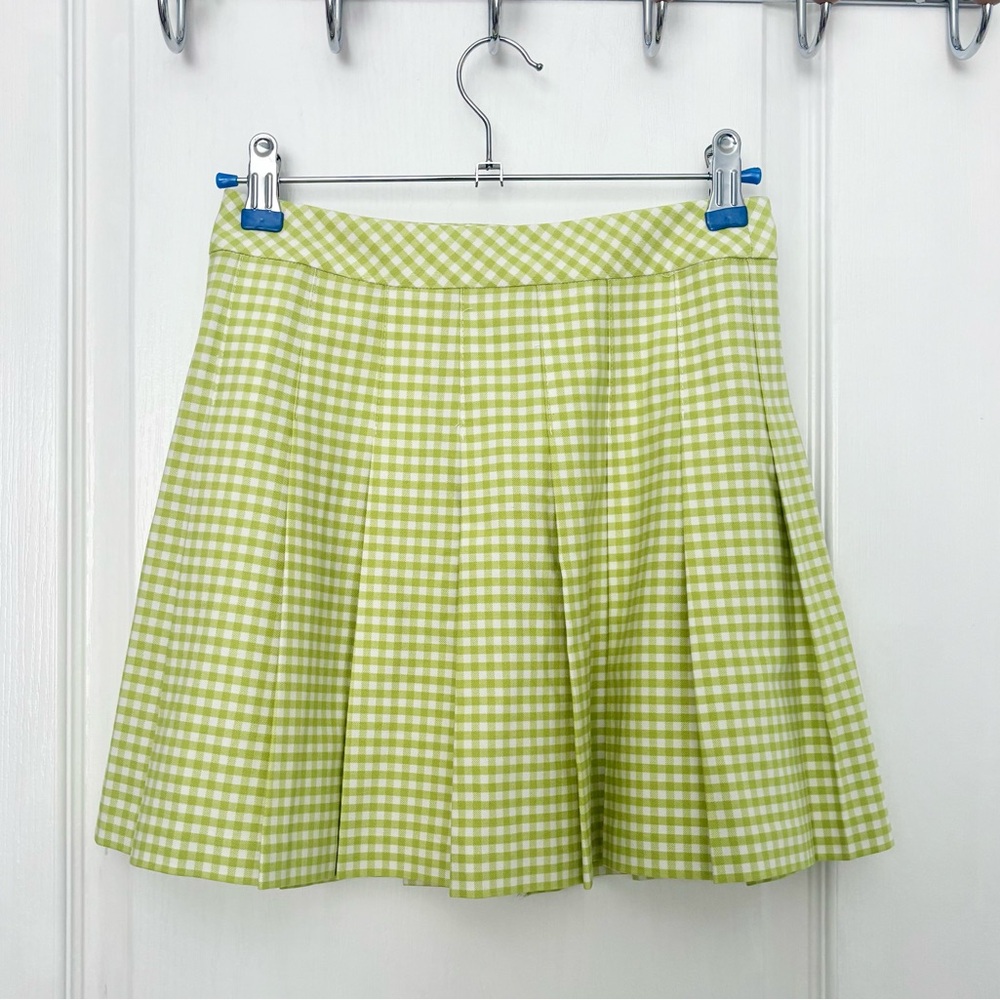 Aritzia Sunday Best Green Gingham Pleated Mini Skirt NWOT